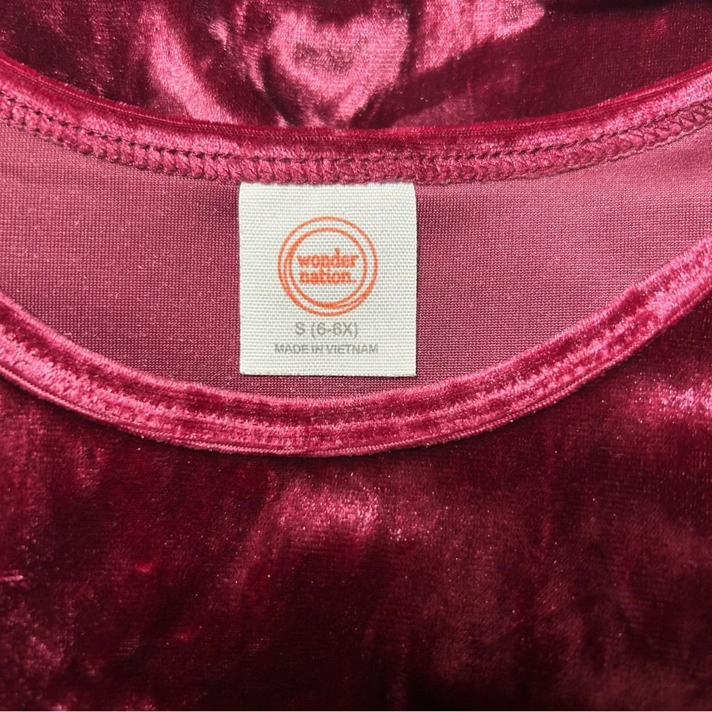 Wonder Nation Girl’s Small Crushed Velvet Holiday Dress Long Sleeve Pink Red 6